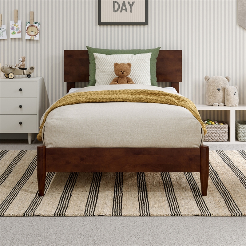 Aria Twin Solid Wood Modern Low Profile Platform Bed in Walnut