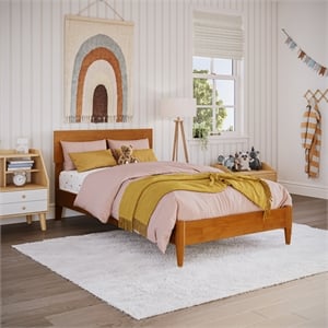 Aria Twin Solid Wood Modern Low Profile Platform Bed in Light Toffee