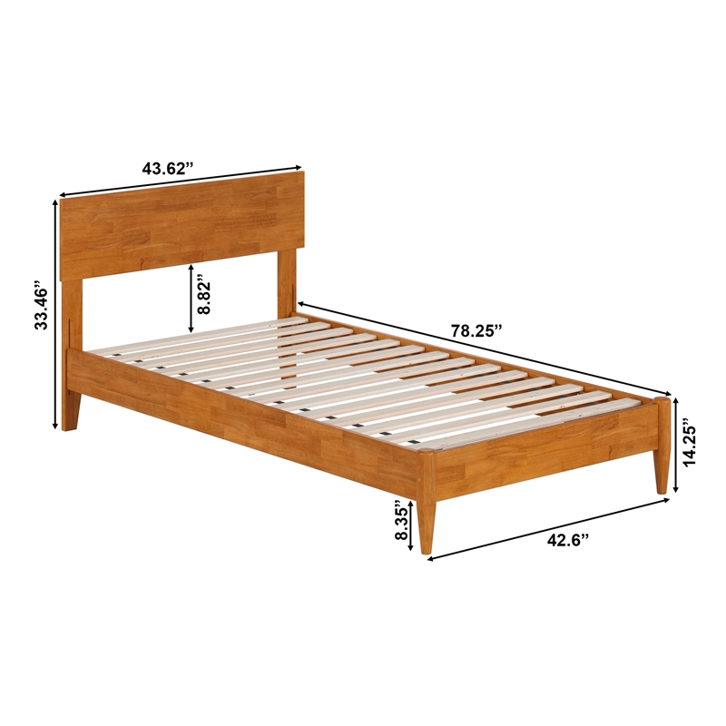 Aria Twin Solid Wood Modern Low Profile Platform Bed in Light Toffee