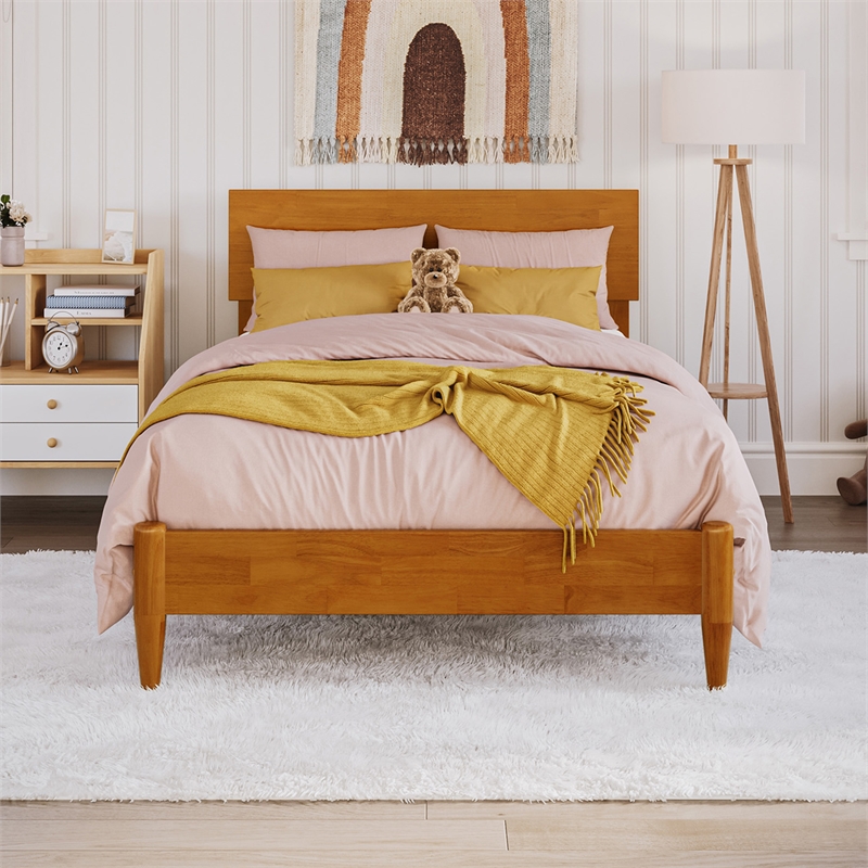 Aria Twin Solid Wood Modern Low Profile Platform Bed in Light Toffee