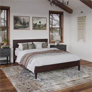 Aria Full Solid Wood Modern Low Profile Platform Bed in Espresso