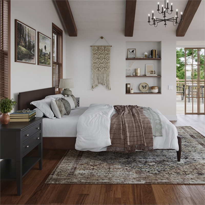Aria Full Solid Wood Modern Low Profile Platform Bed in Espresso