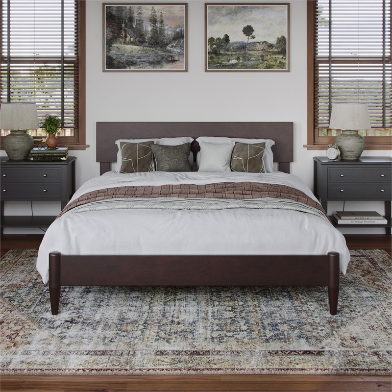 Aria Full Solid Wood Modern Low Profile Platform Bed in Espresso