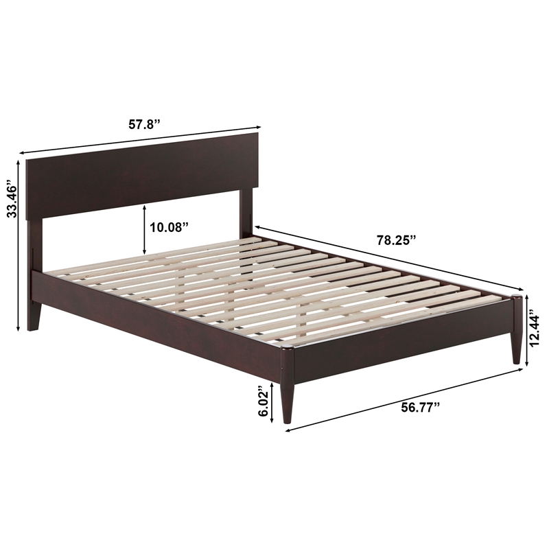 Aria Full Solid Wood Modern Low Profile Platform Bed in Espresso