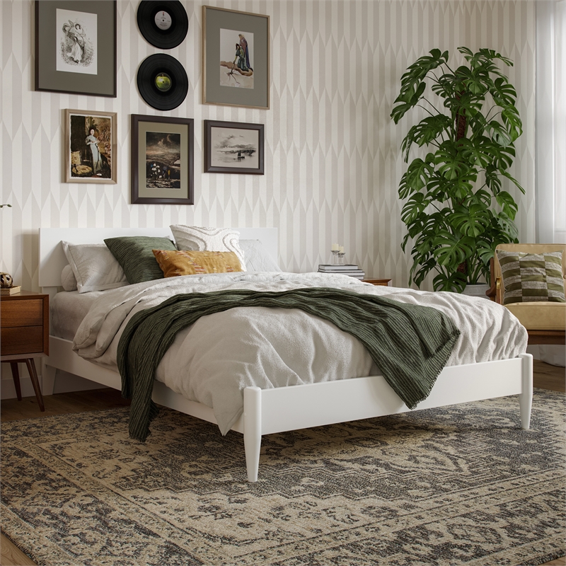 Aria Full Solid Wood Modern Low Profile Platform Bed in White