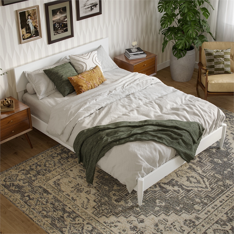 Aria Full Solid Wood Modern Low Profile Platform Bed in White