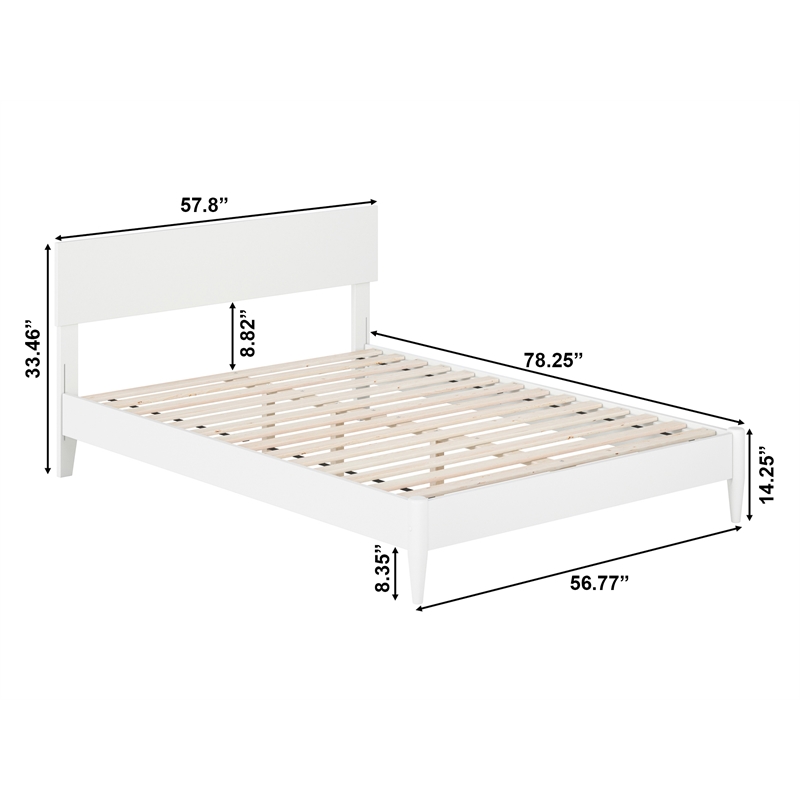 Aria Full Solid Wood Modern Low Profile Platform Bed in White