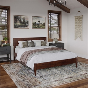 Aria Full Solid Wood Modern Low Profile Platform Bed in Walnut