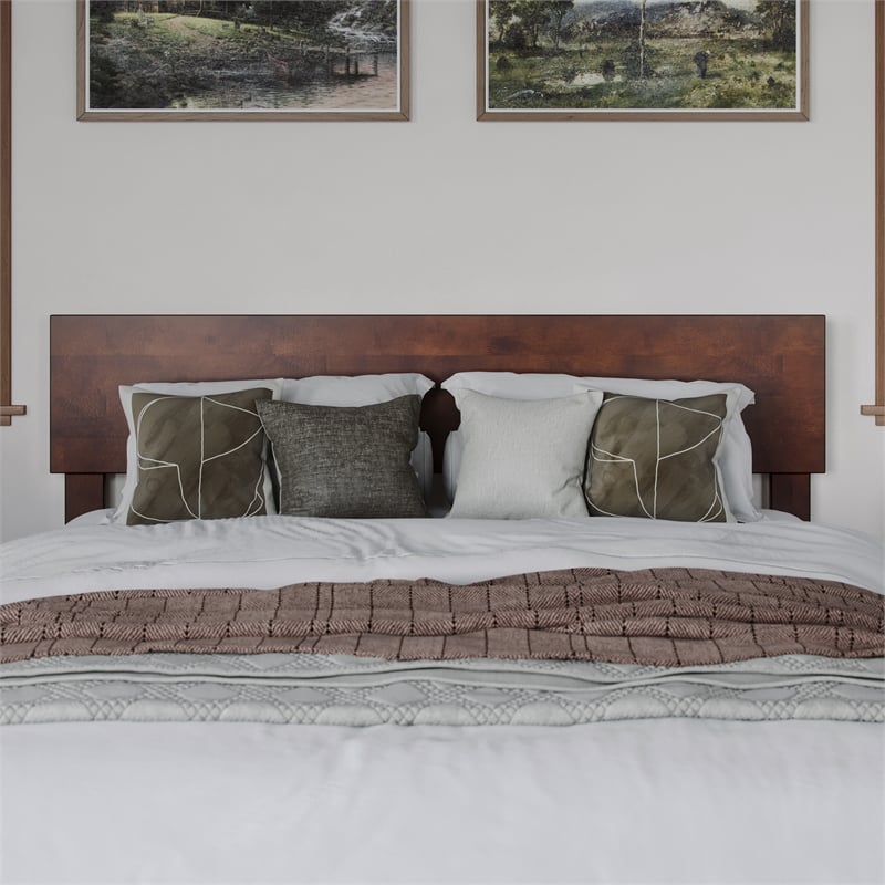 Aria Full Solid Wood Modern Low Profile Platform Bed in Walnut