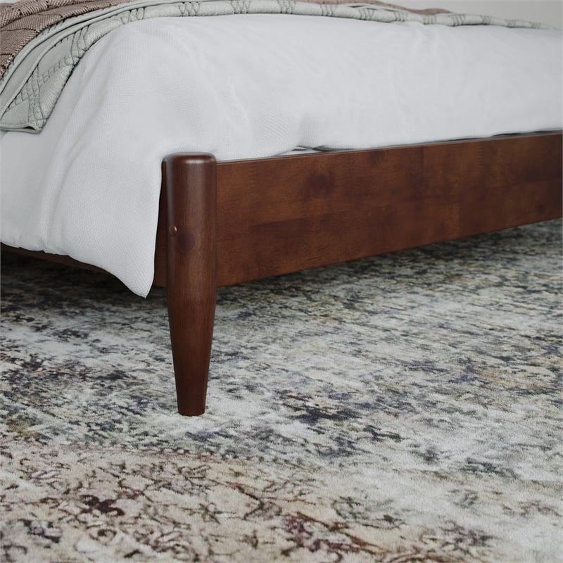 Aria Full Solid Wood Modern Low Profile Platform Bed in Walnut