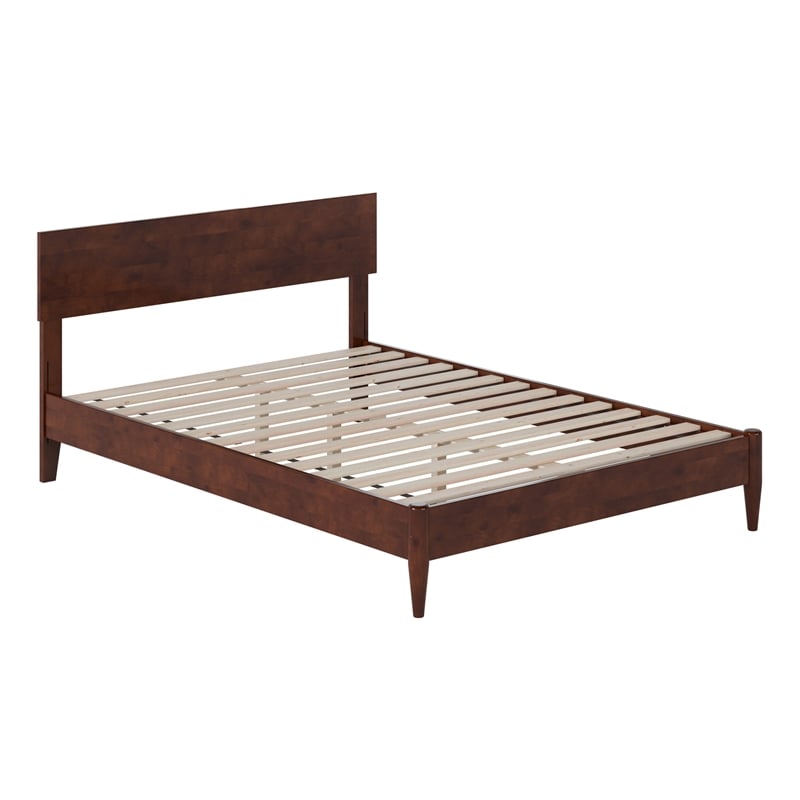 Aria Full Solid Wood Modern Low Profile Platform Bed in Walnut