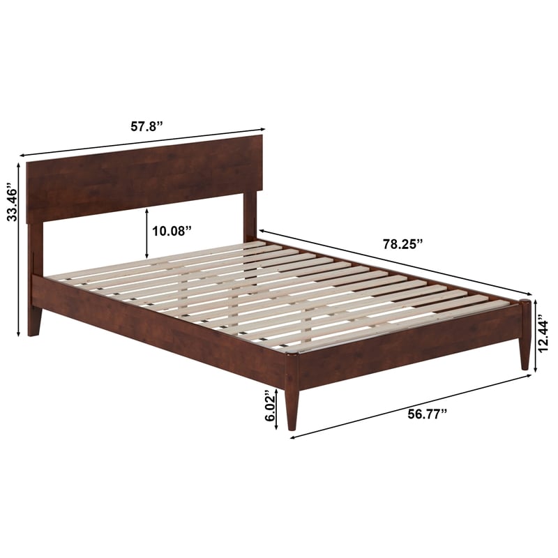 Aria Full Solid Wood Modern Low Profile Platform Bed in Walnut