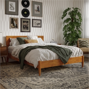 Aria Full Solid Wood Modern Low Profile Platform Bed in Light Toffee