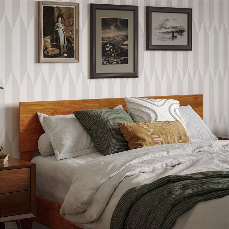 Aria Full Solid Wood Modern Low Profile Platform Bed in Light Toffee