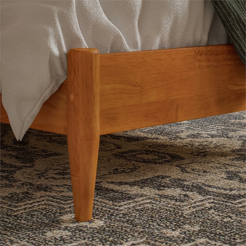Aria Full Solid Wood Modern Low Profile Platform Bed in Light Toffee