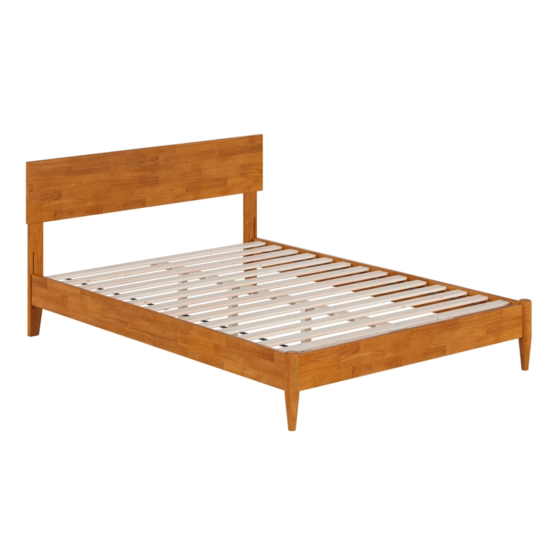 Aria Full Solid Wood Modern Low Profile Platform Bed in Light Toffee