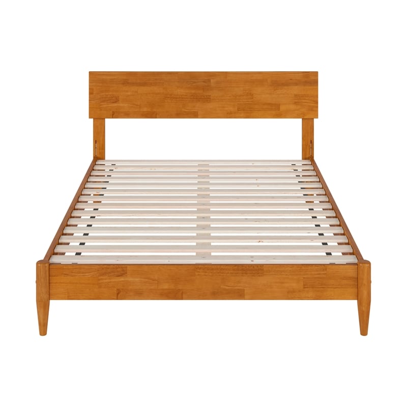 Aria Full Solid Wood Modern Low Profile Platform Bed in Light Toffee