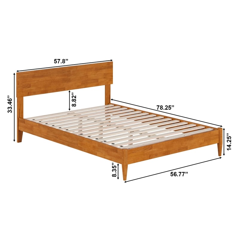 Aria Full Solid Wood Modern Low Profile Platform Bed in Light Toffee