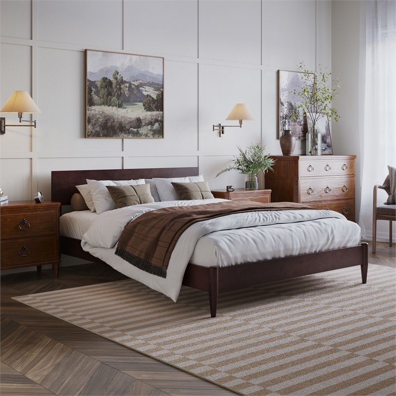 Aria Queen Solid Wood Modern Low Profile Platform Bed in Espresso