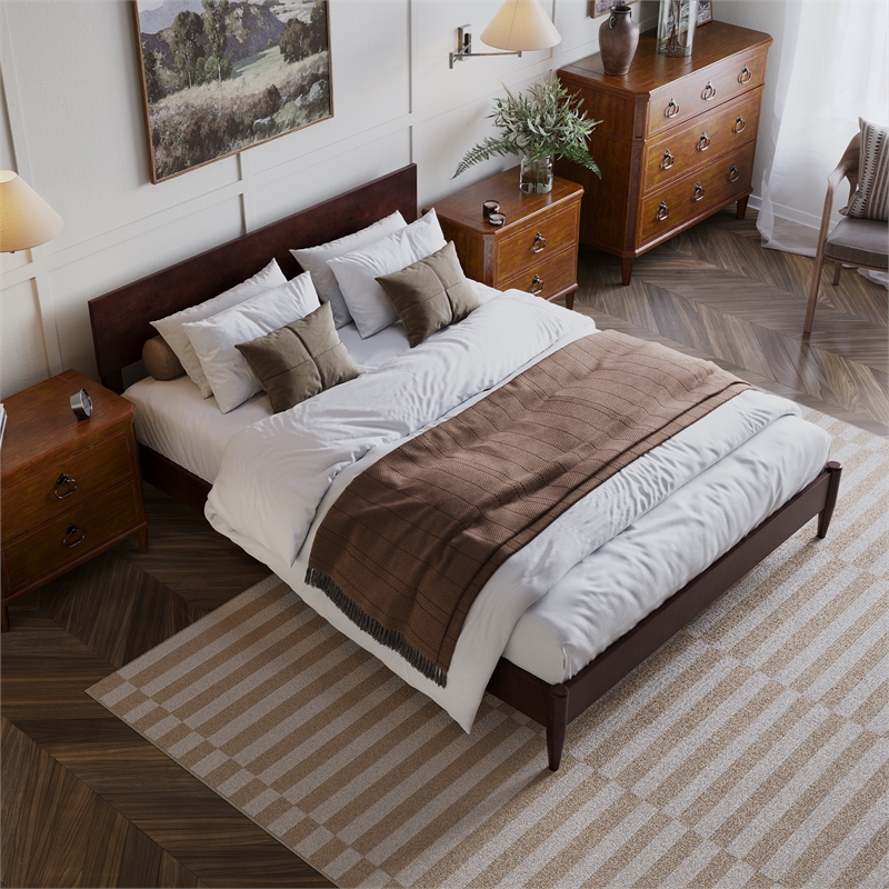Aria Queen Solid Wood Modern Low Profile Platform Bed in Espresso