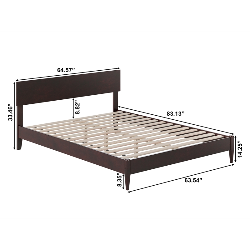 Aria Queen Solid Wood Modern Low Profile Platform Bed in Espresso