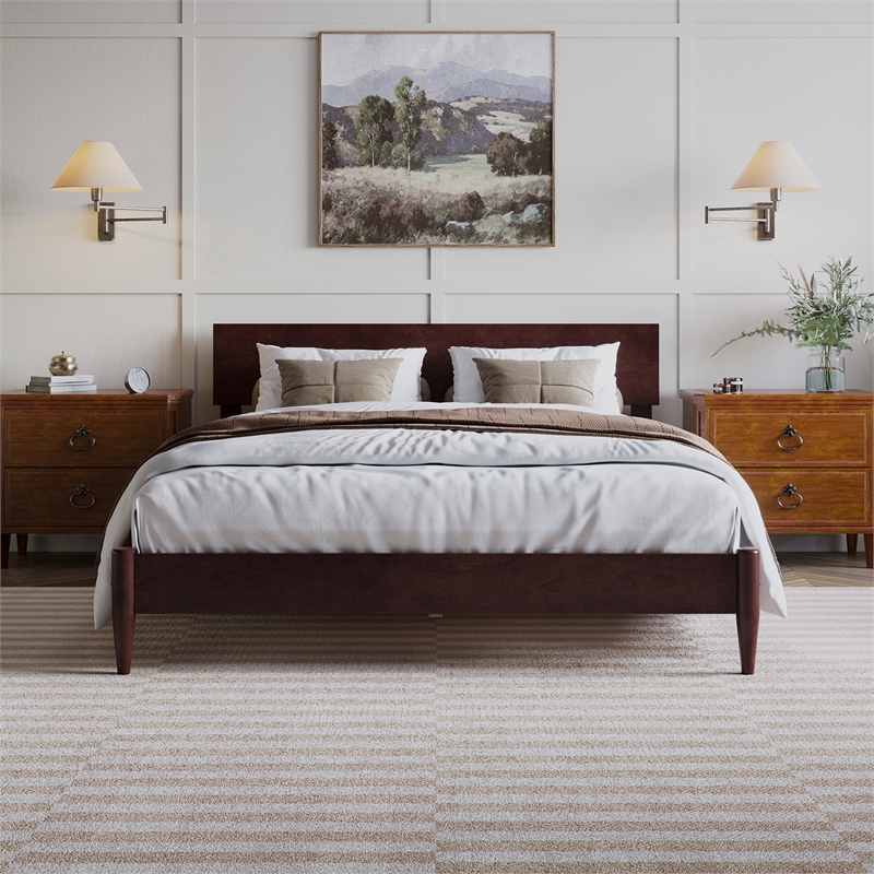 Aria Queen Solid Wood Modern Low Profile Platform Bed in Espresso