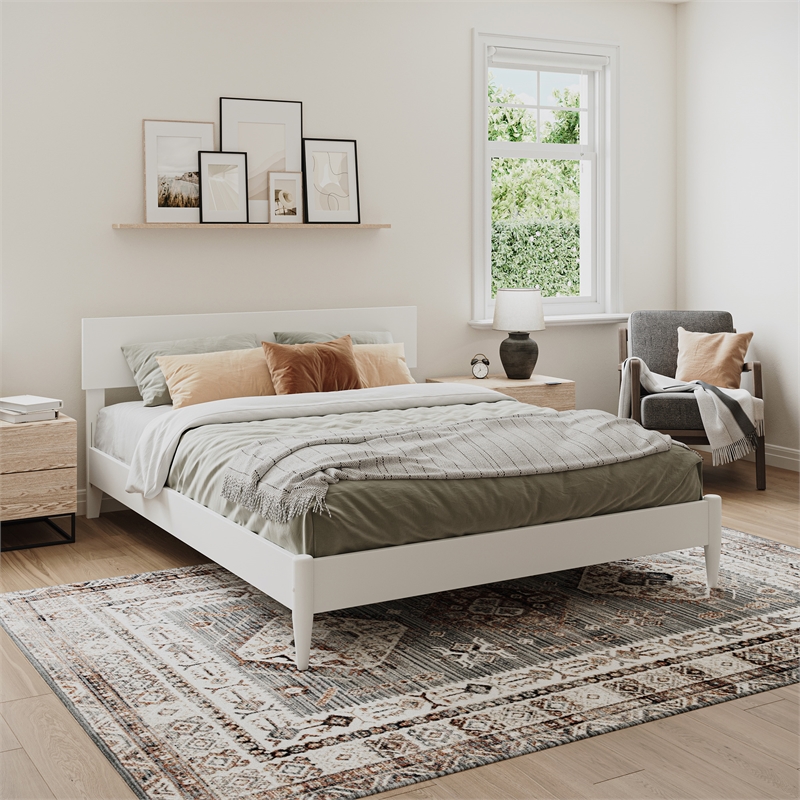 Aria Queen Solid Wood Modern Low Profile Platform Bed in White