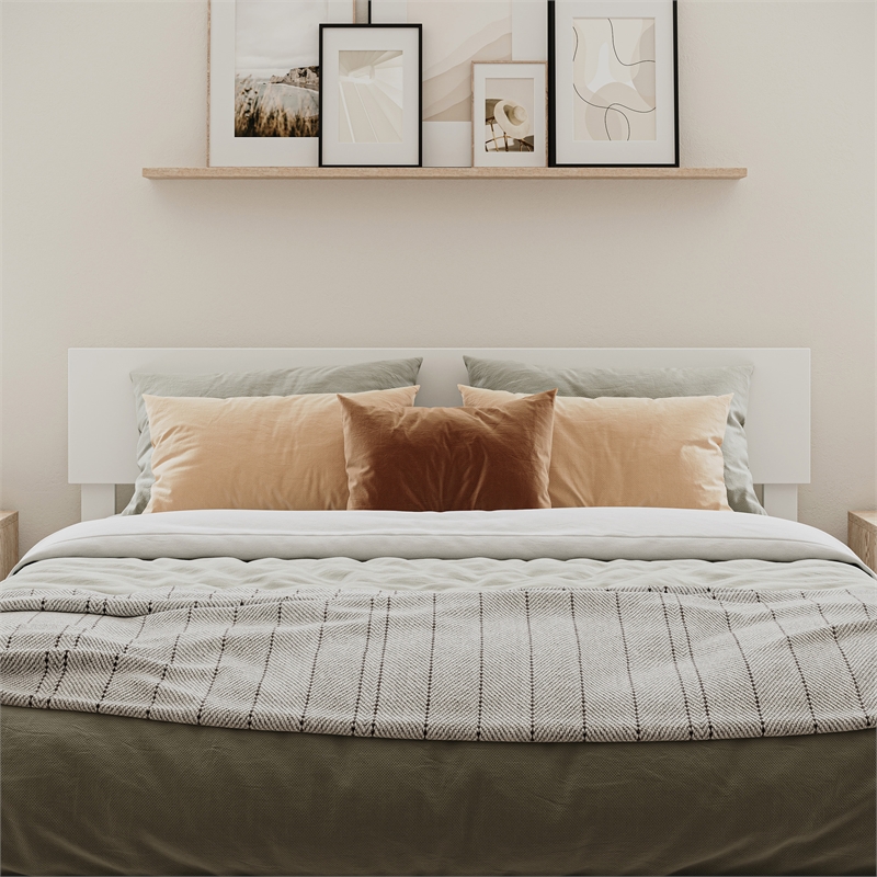 Aria Queen Solid Wood Modern Low Profile Platform Bed in White