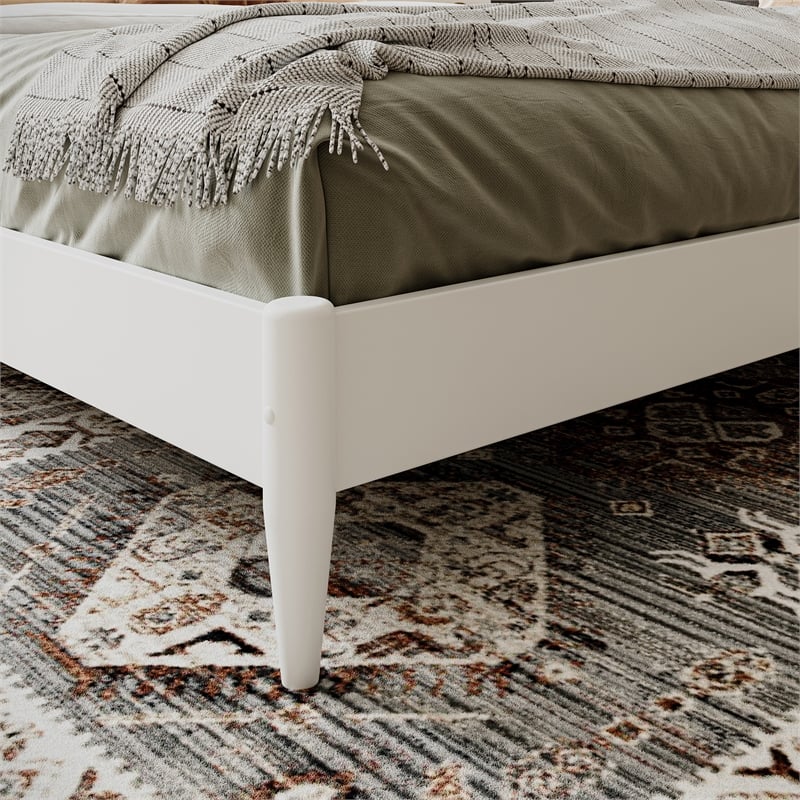 Aria Queen Solid Wood Modern Low Profile Platform Bed in White