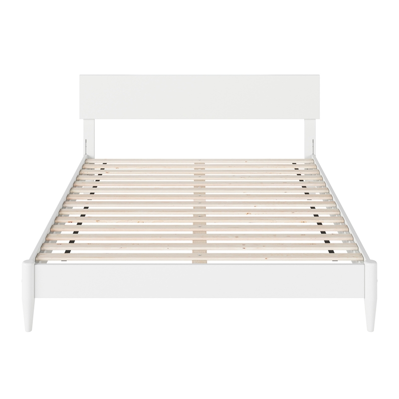 Aria Queen Solid Wood Modern Low Profile Platform Bed in White