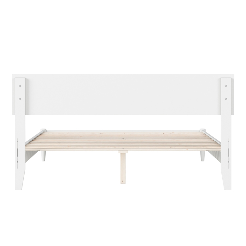 Aria Queen Solid Wood Modern Low Profile Platform Bed in White