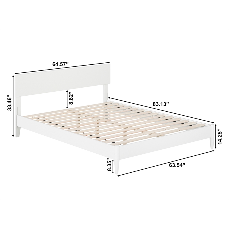 Aria Queen Solid Wood Modern Low Profile Platform Bed in White