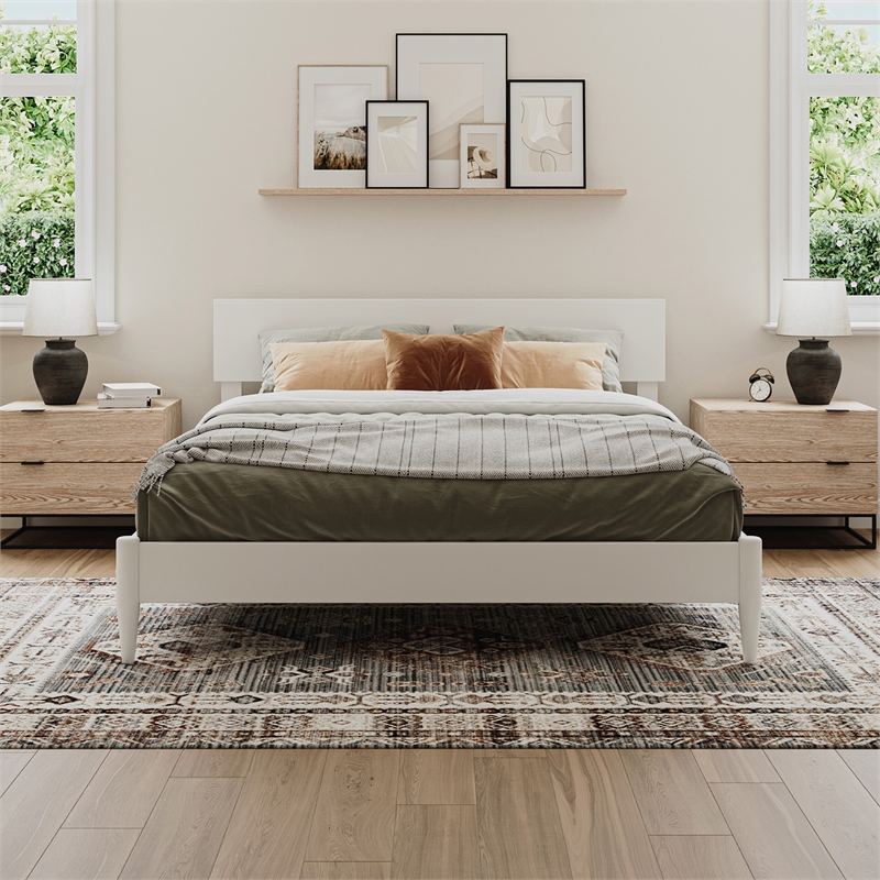 Aria Queen Solid Wood Modern Low Profile Platform Bed in White