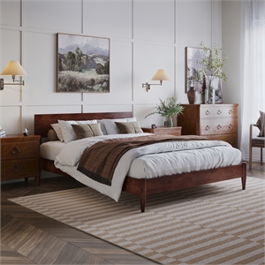 Aria Queen Solid Wood Modern Low Profile Platform Bed in Walnut