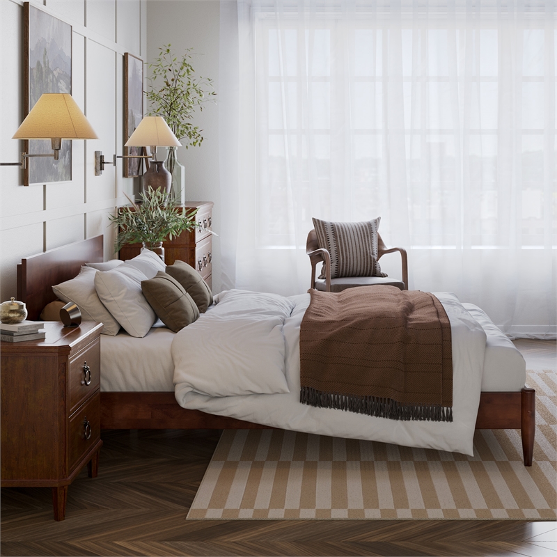 Aria Queen Solid Wood Modern Low Profile Platform Bed in Walnut