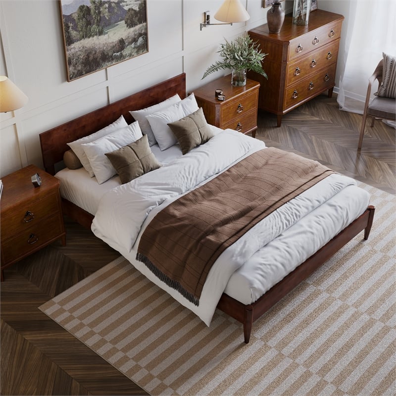 Aria Queen Solid Wood Modern Low Profile Platform Bed in Walnut