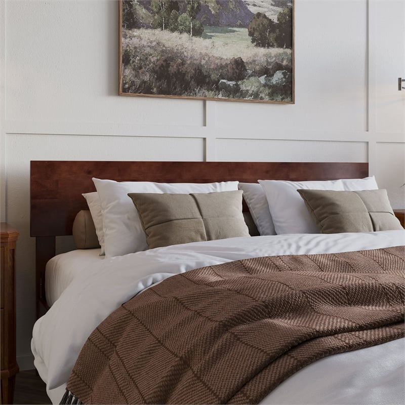 Aria Queen Solid Wood Modern Low Profile Platform Bed in Walnut