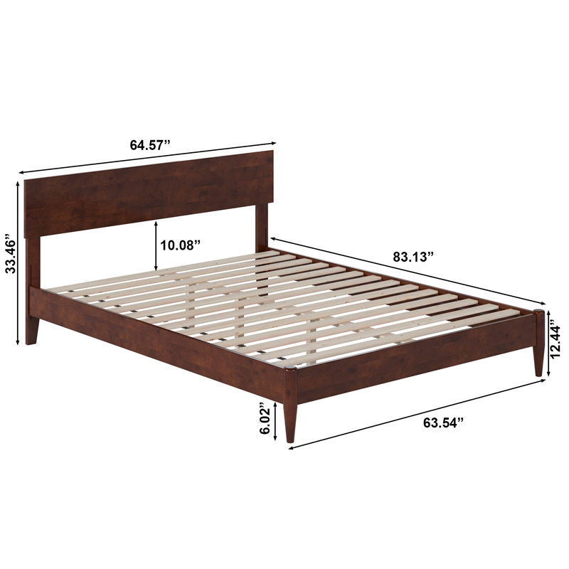 Aria Queen Solid Wood Modern Low Profile Platform Bed in Walnut
