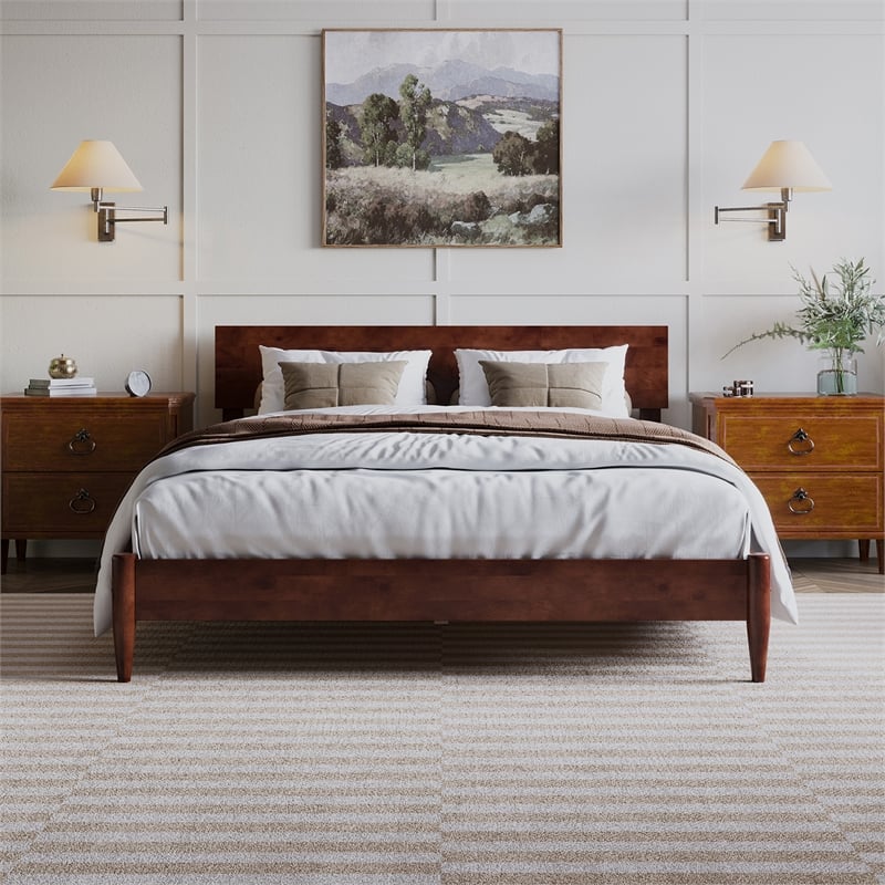 Aria Queen Solid Wood Modern Low Profile Platform Bed in Walnut