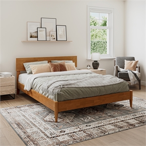 Aria Queen Solid Wood Modern Low Profile Platform Bed in Light Toffee