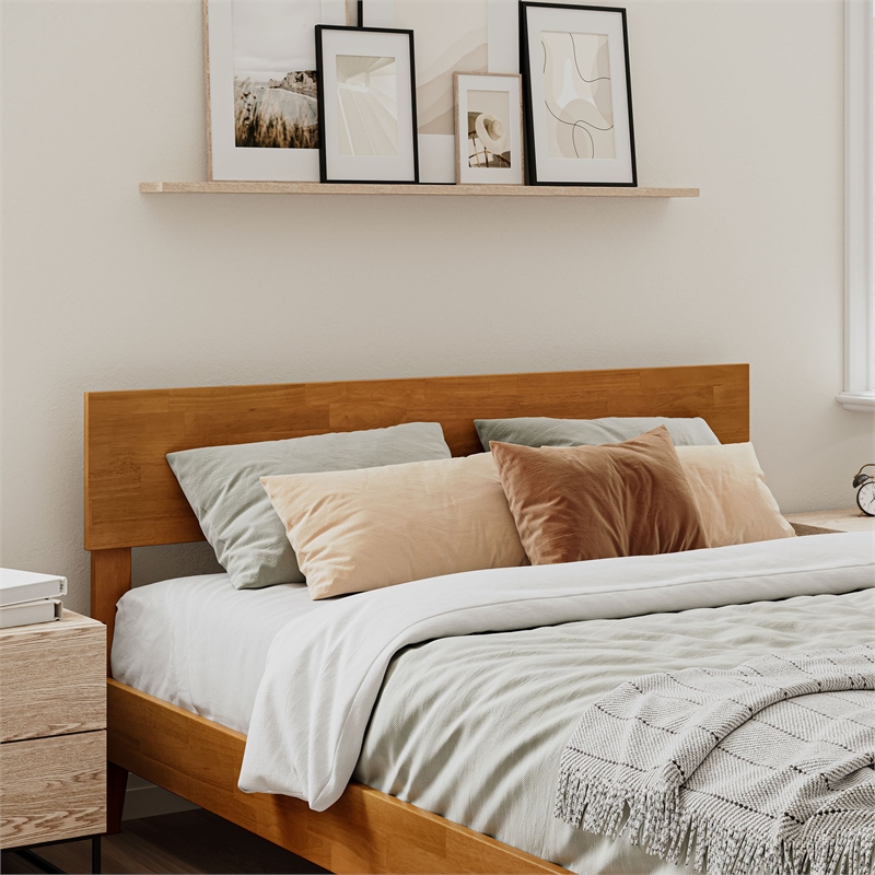 Aria Queen Solid Wood Modern Low Profile Platform Bed in Light Toffee