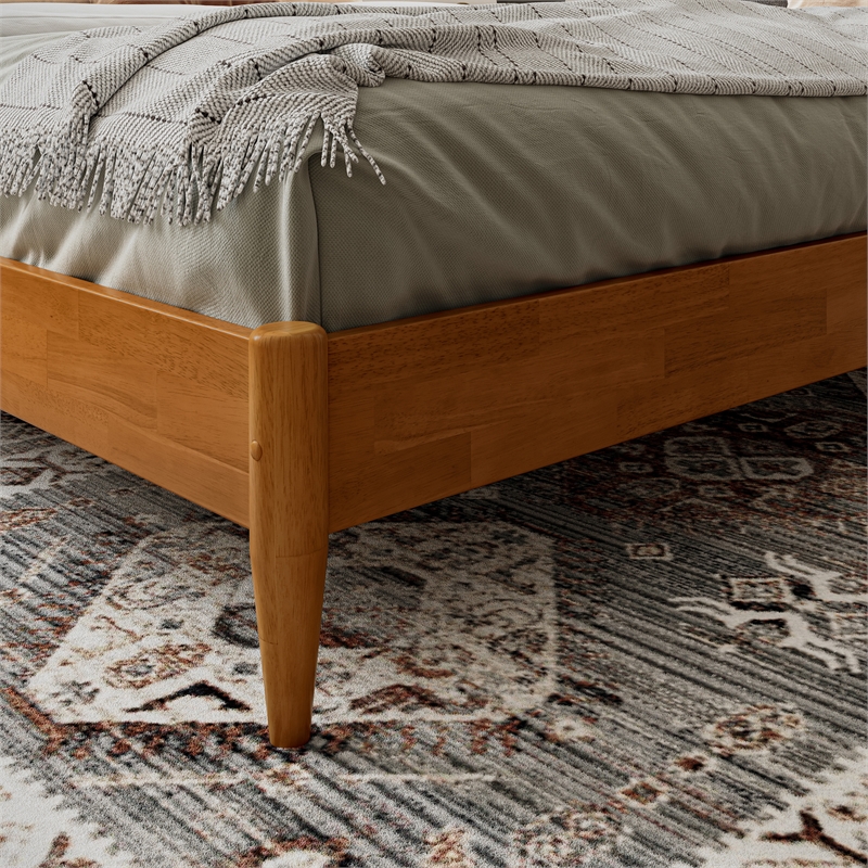 Aria Queen Solid Wood Modern Low Profile Platform Bed in Light Toffee