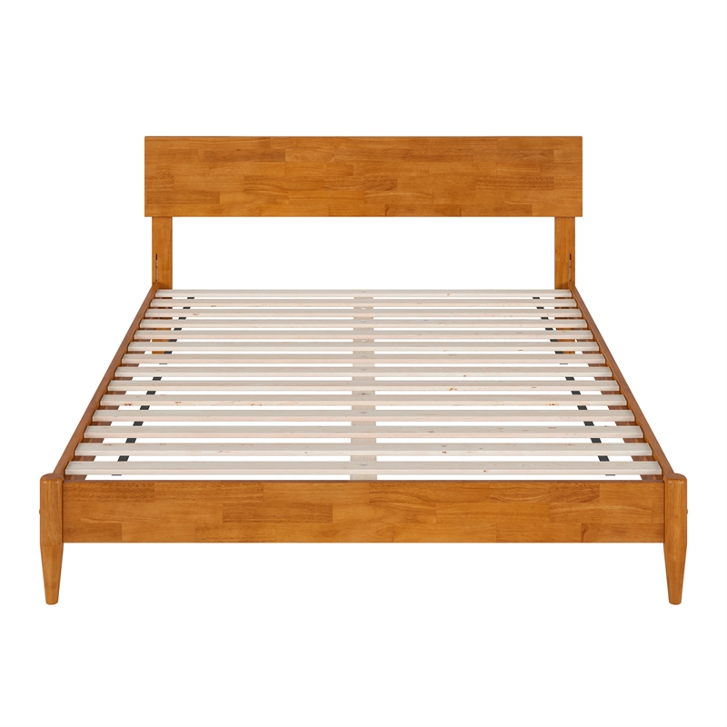 Aria Queen Solid Wood Modern Low Profile Platform Bed in Light Toffee