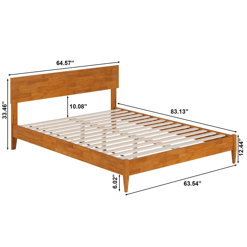 Aria Queen Solid Wood Modern Low Profile Platform Bed in Light Toffee