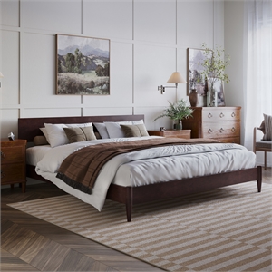 Aria King Solid Wood Modern Low Profile Platform Bed in Espresso