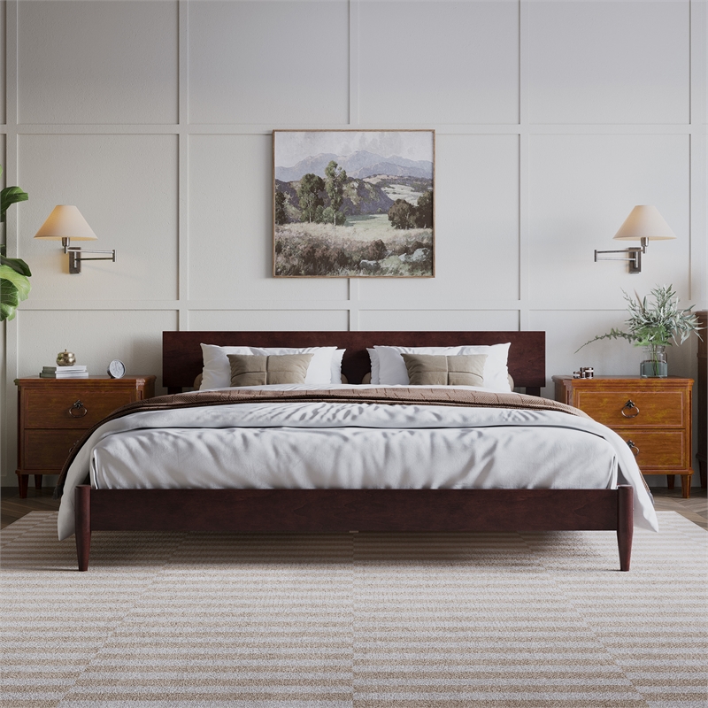 Aria King Solid Wood Modern Low Profile Platform Bed in Espresso