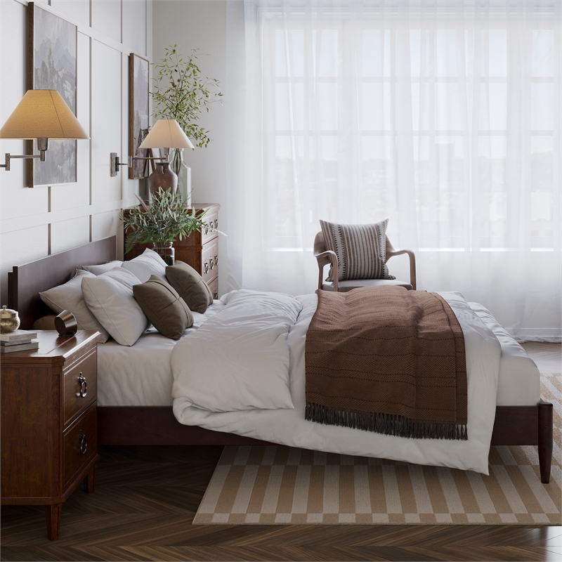 Aria King Solid Wood Modern Low Profile Platform Bed in Espresso