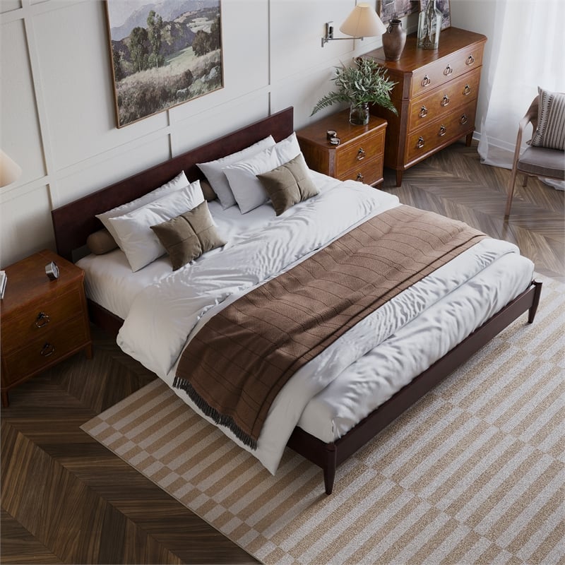 Aria King Solid Wood Modern Low Profile Platform Bed in Espresso