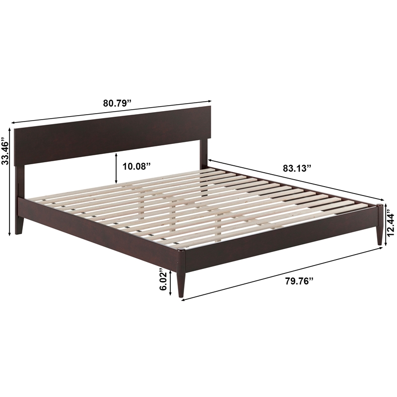 Aria King Solid Wood Modern Low Profile Platform Bed in Espresso