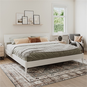 Aria King Solid Wood Modern Low Profile Platform Bed in White